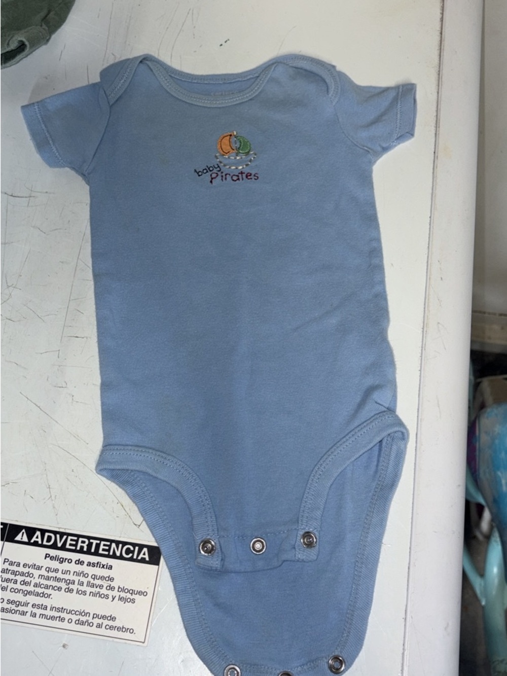 Carter's Light Blue Short-Sleeve Baby One-Piece with baby Pirates Embroidery 3m